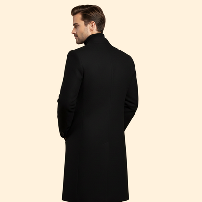Men's Notched Collar Long Coat | Tailored Fit | Smart Casual Overcoat | Steven & Levon