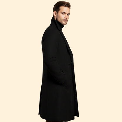 Men's Notched Collar Long Coat | Tailored Fit | Smart Casual Overcoat | Steven & Levon