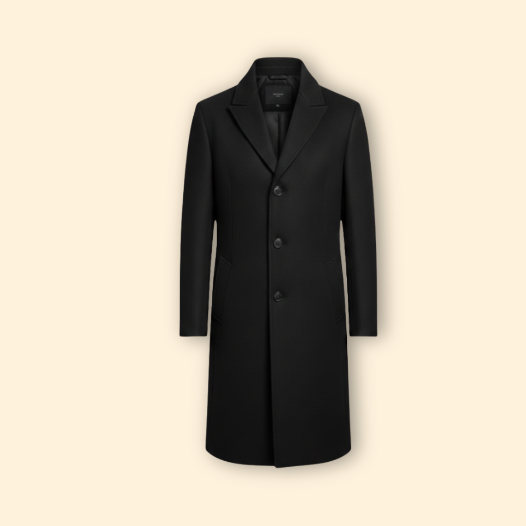 Men's Notched Collar Long Coat | Tailored Fit | Smart Casual Overcoat | Steven & Levon