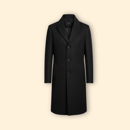 Men's Notched Collar Long Coat | Tailored Fit | Smart Casual Overcoat | Steven & Levon