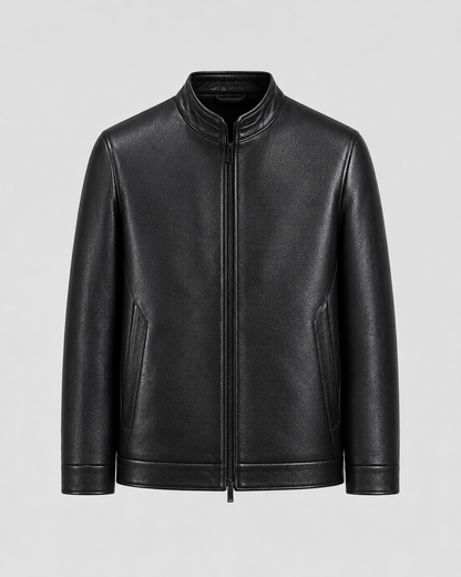 Men's PU Leather Jacket | Stand Collar | Zip Front | Lightweight Biker Style | Steven & Levon