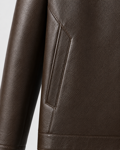 Men's PU Leather Jacket | Stand Collar | Zip Front | Lightweight Biker Style | Steven & Levon