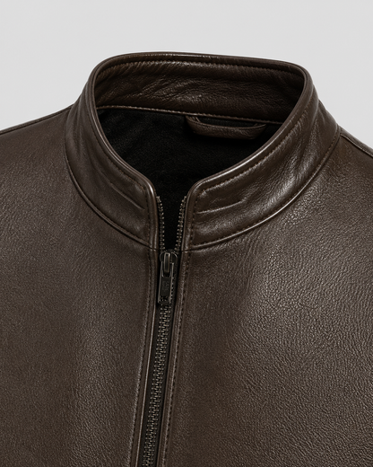Men's PU Leather Jacket | Stand Collar | Zip Front | Lightweight Biker Style | Steven & Levon