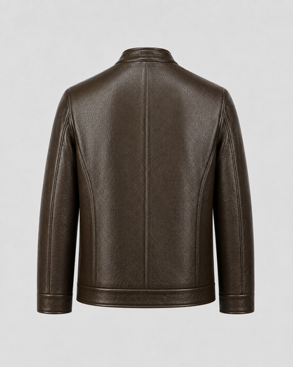 Men's PU Leather Jacket | Stand Collar | Zip Front | Lightweight Biker Style | Steven & Levon