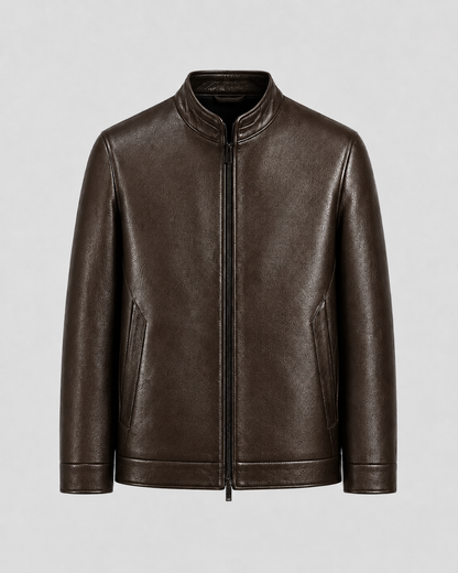 Men's PU Leather Jacket | Stand Collar | Zip Front | Lightweight Biker Style | Steven & Levon