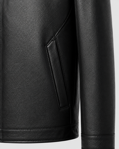 Men's PU Leather Jacket | Classic Collar | Zip Front | Lightweight | Smart Casual Outerwear | Steven & Levon