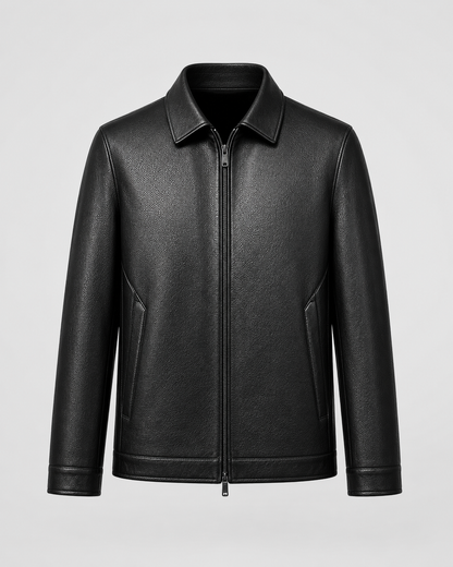 Men's PU Leather Jacket | Classic Collar | Zip Front | Lightweight | Smart Casual Outerwear | Steven & Levon