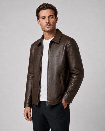 Men's PU Leather Jacket | Classic Collar | Zip Front | Lightweight | Smart Casual Outerwear | Steven & Levon