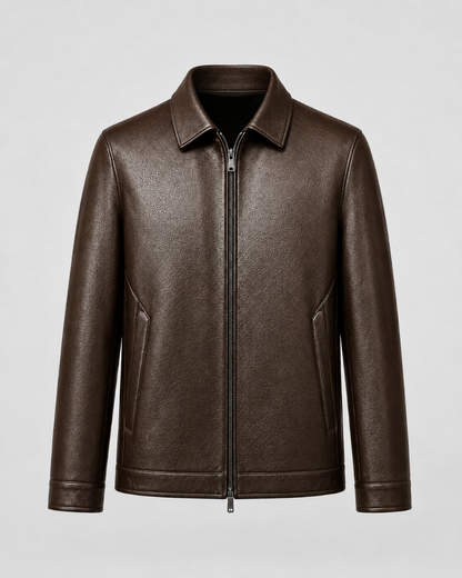 Men's PU Leather Jacket | Classic Collar | Zip Front | Lightweight | Smart Casual Outerwear | Steven & Levon