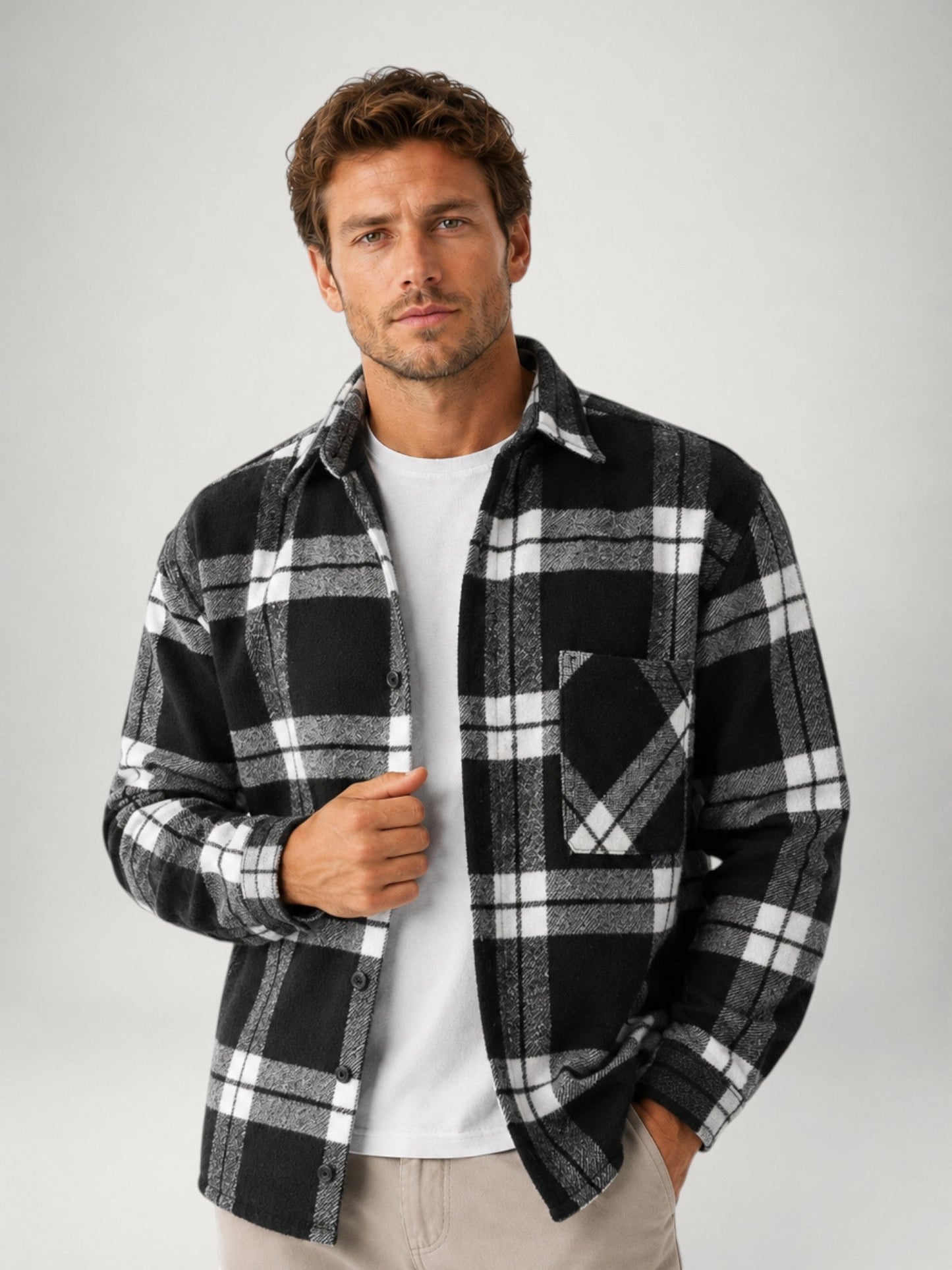 Men's Plaid Flannel Shirt | Long Sleeve | Button Up Overshirt | Brushed Cotton | Casual | Steven & Levon