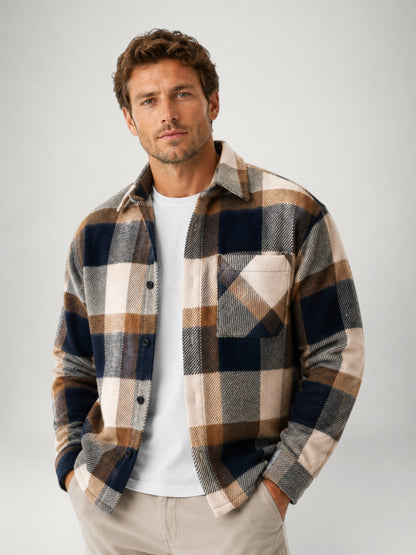 Men's Plaid Flannel Shirt | Long Sleeve | Button Up Overshirt | Brushed Cotton | Casual | Steven & Levon