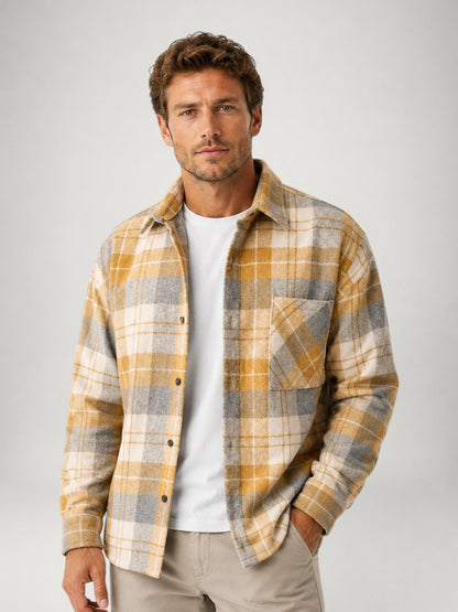 Men's Plaid Flannel Shirt | Long Sleeve | Button Up Overshirt | Brushed Cotton | Casual | Steven & Levon