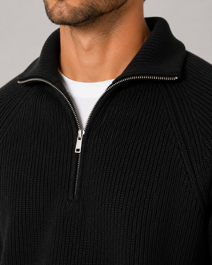 Men's Quarter Zip Ribbed Knit Sweater | Mock Neck | Long Sleeve | Warm Pullover | Steven & Levon