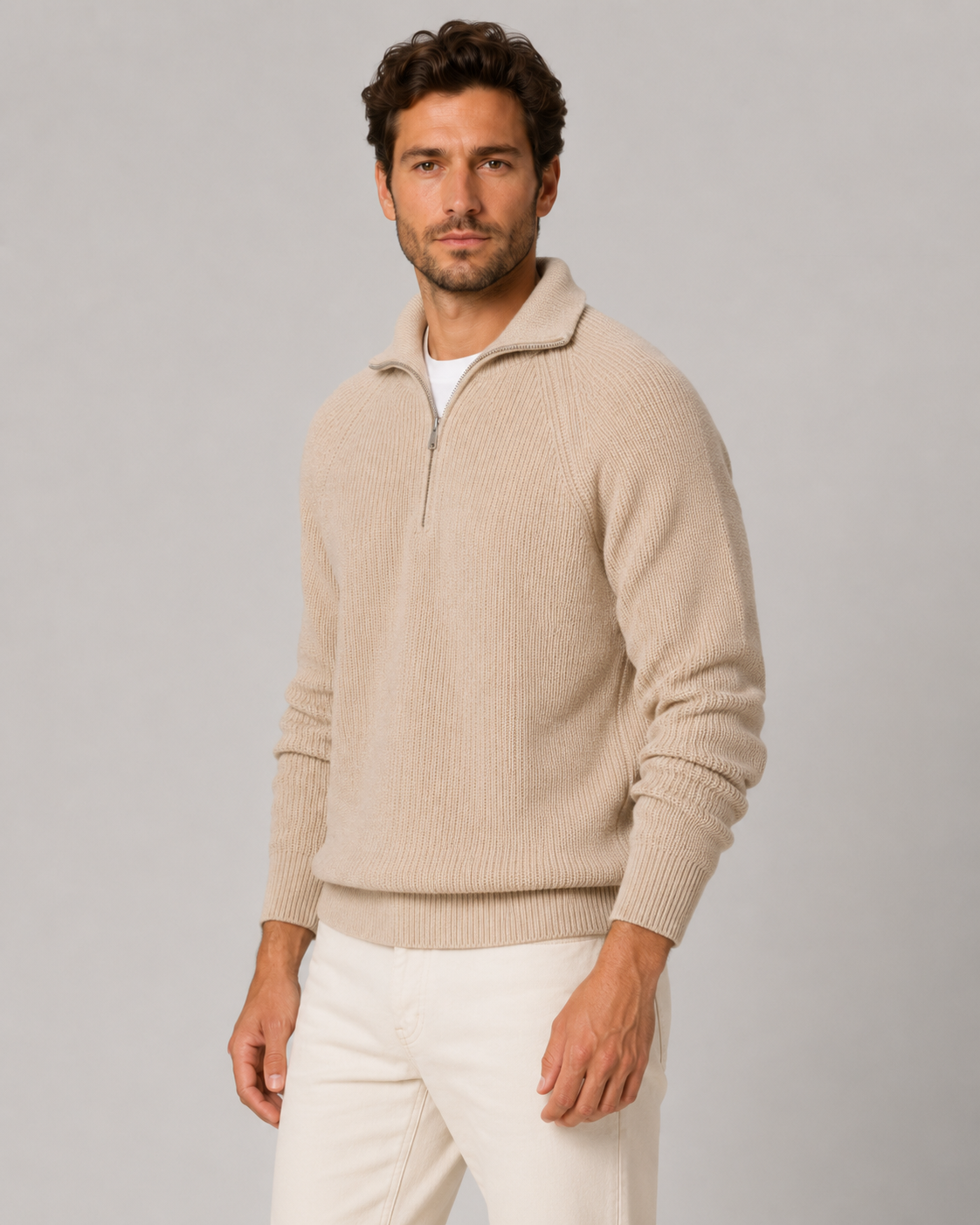 Men's Quarter Zip Ribbed Knit Sweater | Mock Neck | Long Sleeve | Warm Pullover | Steven & Levon