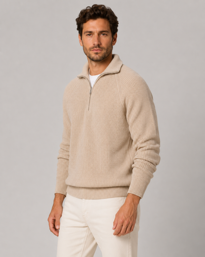 Men's Quarter Zip Ribbed Knit Sweater | Mock Neck | Long Sleeve | Warm Pullover | Steven & Levon