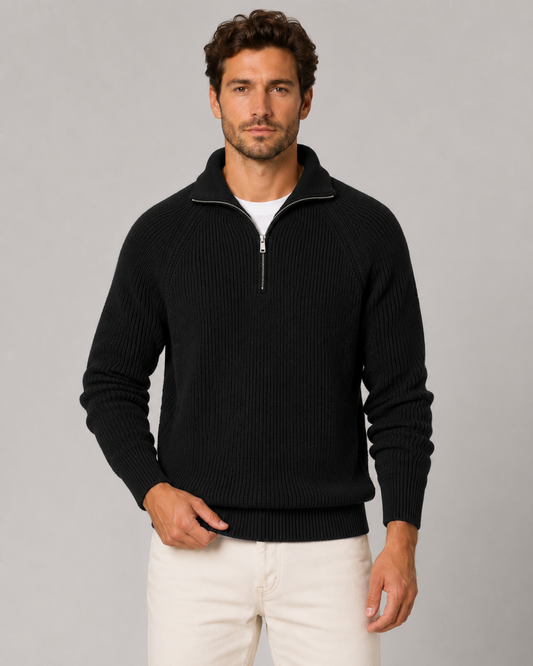 Men's Quarter Zip Ribbed Knit Sweater | Mock Neck | Long Sleeve | Warm Pullover | Steven & Levon