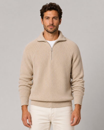 Men's Quarter Zip Ribbed Knit Sweater | Mock Neck | Long Sleeve | Warm Pullover | Steven & Levon