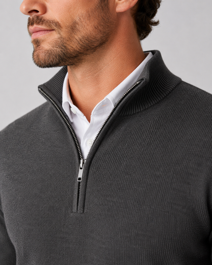 Men's Quarter Zip Knit Sweater | Long Sleeve | Soft Knit Pullover | Smart Casual | Steven & Levon