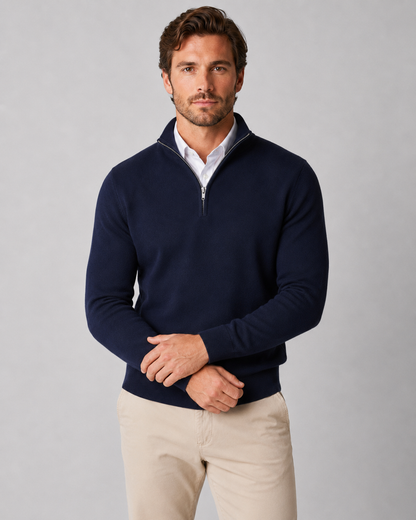 Men's Quarter Zip Knit Sweater | Long Sleeve | Soft Knit Pullover | Smart Casual | Steven & Levon