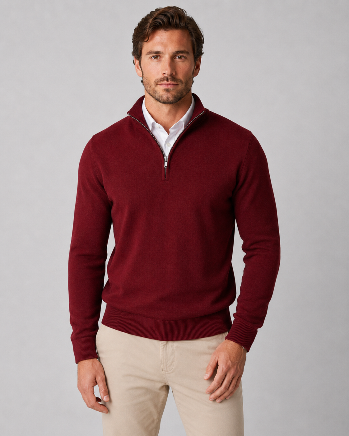 Men's Quarter Zip Knit Sweater | Long Sleeve | Soft Knit Pullover | Smart Casual | Steven & Levon