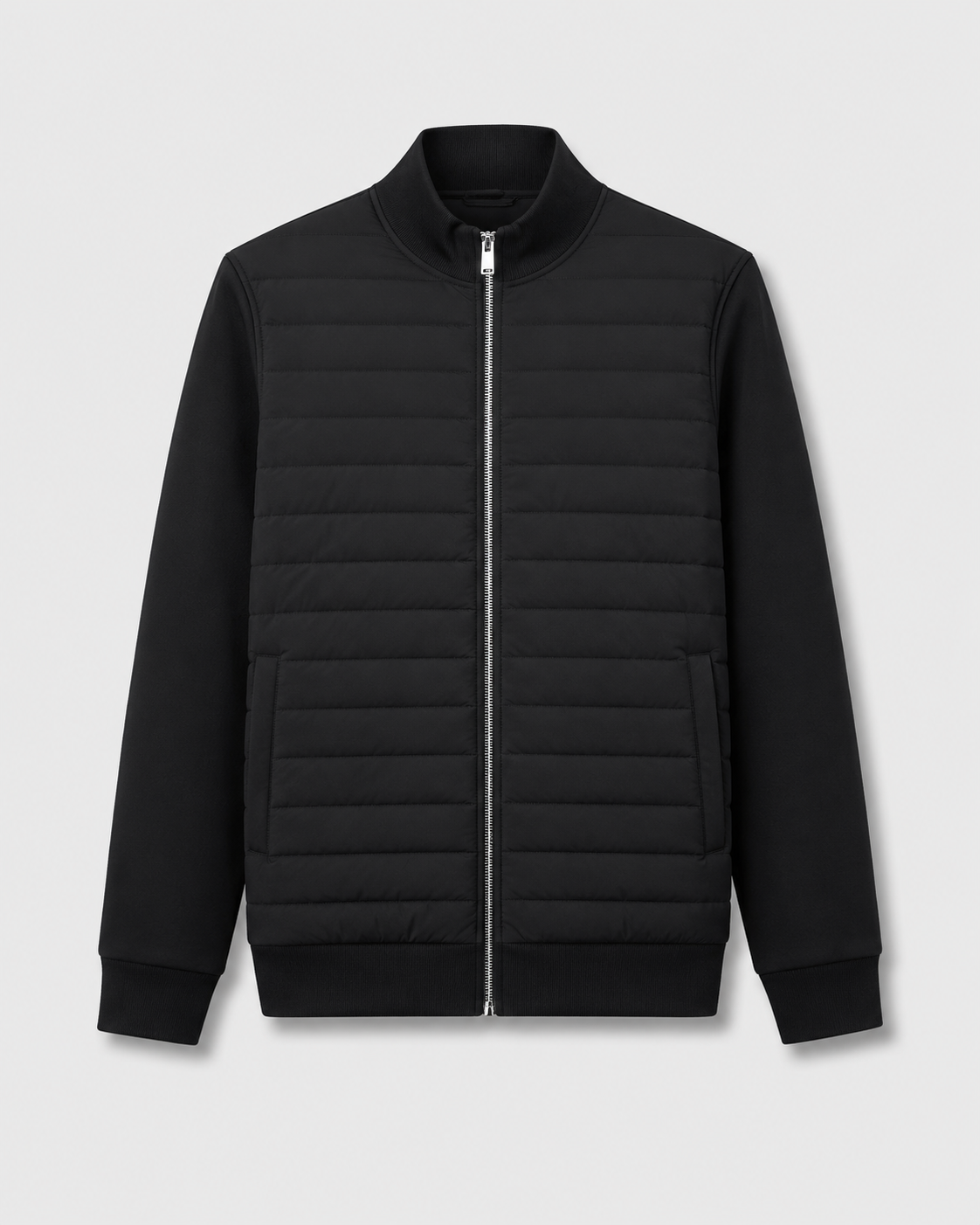 Men's Quilted Hybrid Jacket | Knit Sleeves | Zip Front | Lightweight | Smart Casual | Steven & Levon