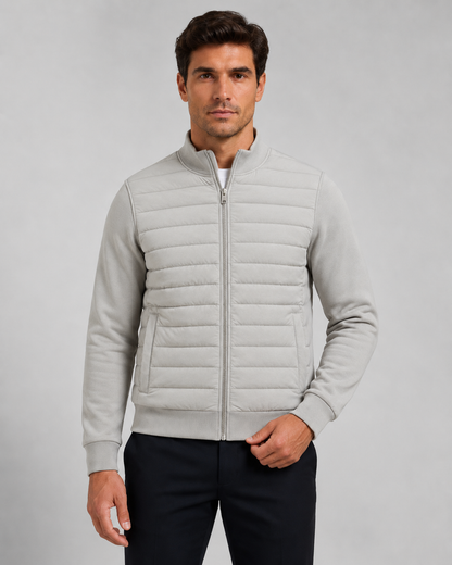 Men's Quilted Hybrid Jacket | Knit Sleeves | Zip Front | Lightweight | Smart Casual | Steven & Levon