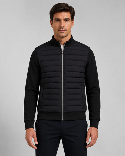 Men's Quilted Hybrid Jacket | Knit Sleeves | Zip Front | Lightweight | Smart Casual | Steven & Levon