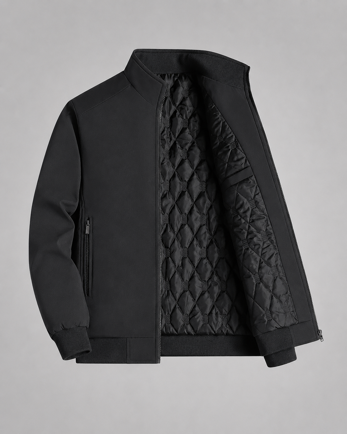 Men's Quilted Stand Collar Jacket | Lightweight Insulated | Zip Front | Smart Casual Outerwear | Steven & Levon
