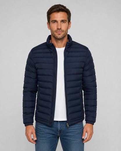 Men's Quilted Puffer Jacket | Stand Collar | Lightweight Insulated | Zip Front | Winter Outerwear | Steven & Levon