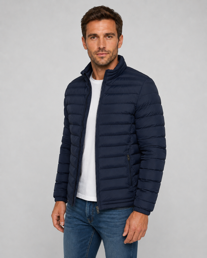 Men's Quilted Puffer Jacket | Stand Collar | Lightweight Insulated | Zip Front | Winter Outerwear | Steven & Levon