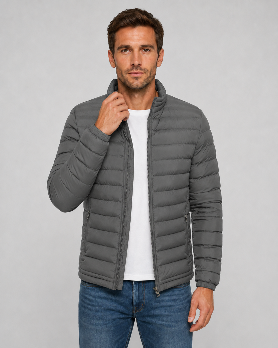 Men's Quilted Puffer Jacket | Stand Collar | Lightweight Insulated | Zip Front | Winter Outerwear | Steven & Levon