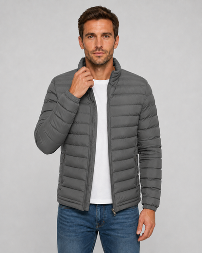 Men's Quilted Puffer Jacket | Stand Collar | Lightweight Insulated | Zip Front | Winter Outerwear | Steven & Levon