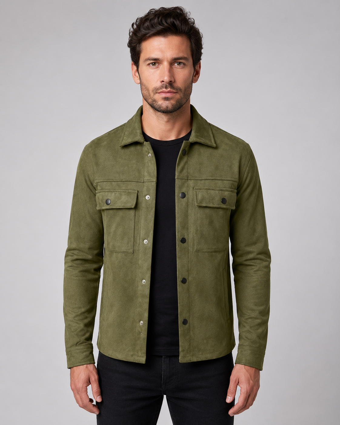 Men's Suede Overshirt Jacket | Slim Fit | Button Front | Utility Shirt Jacket | Steven & Levon