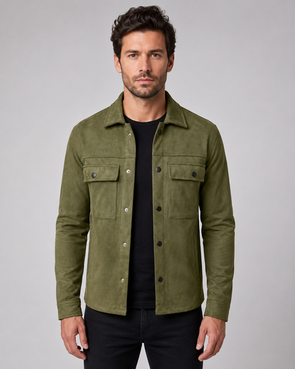 Men's Suede Overshirt Jacket | Slim Fit | Button Front | Utility Shirt Jacket | Steven & Levon