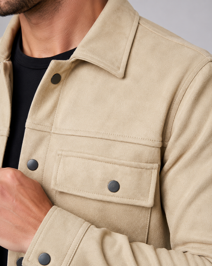 Men's Suede Overshirt Jacket | Slim Fit | Button Front | Utility Shirt Jacket | Steven & Levon