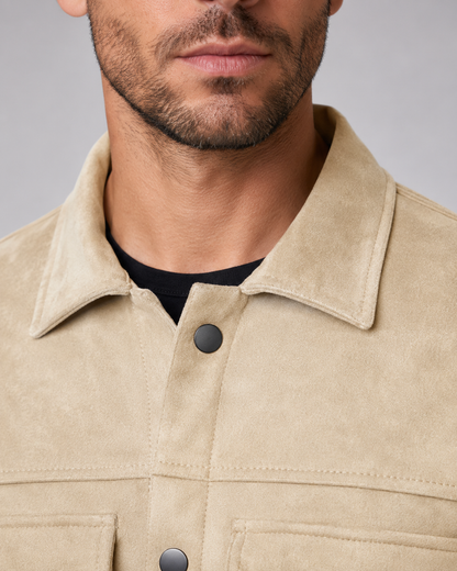 Men's Suede Overshirt Jacket | Slim Fit | Button Front | Utility Shirt Jacket | Steven & Levon