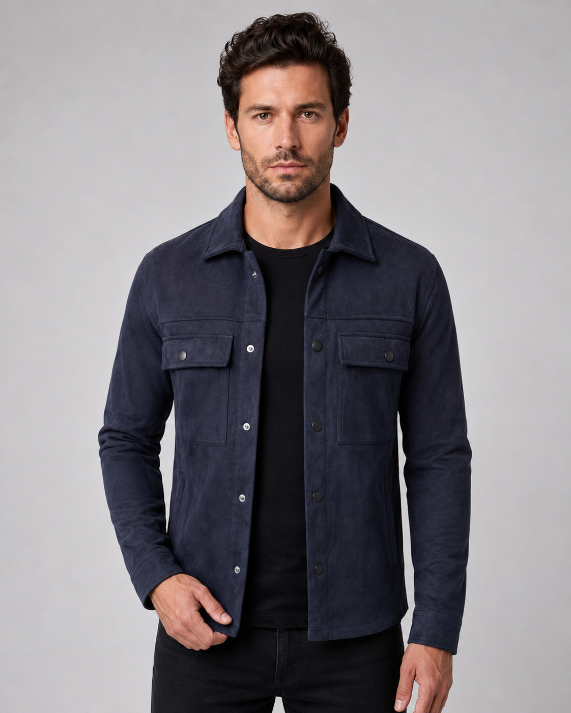 Men's Suede Overshirt Jacket | Slim Fit | Button Front | Utility Shirt Jacket | Steven & Levon