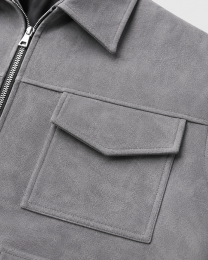 Men's Suede Utility Jacket | Loose Fit | Zip Front | Smart Casual Outerwear | Steven & Levon
