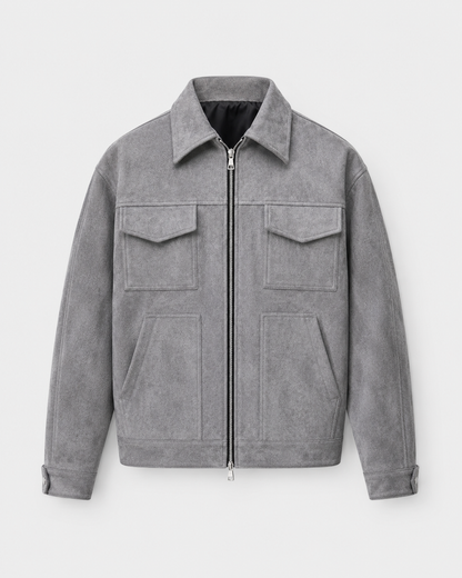 Men's Suede Utility Jacket | Loose Fit | Zip Front | Smart Casual Outerwear | Steven & Levon