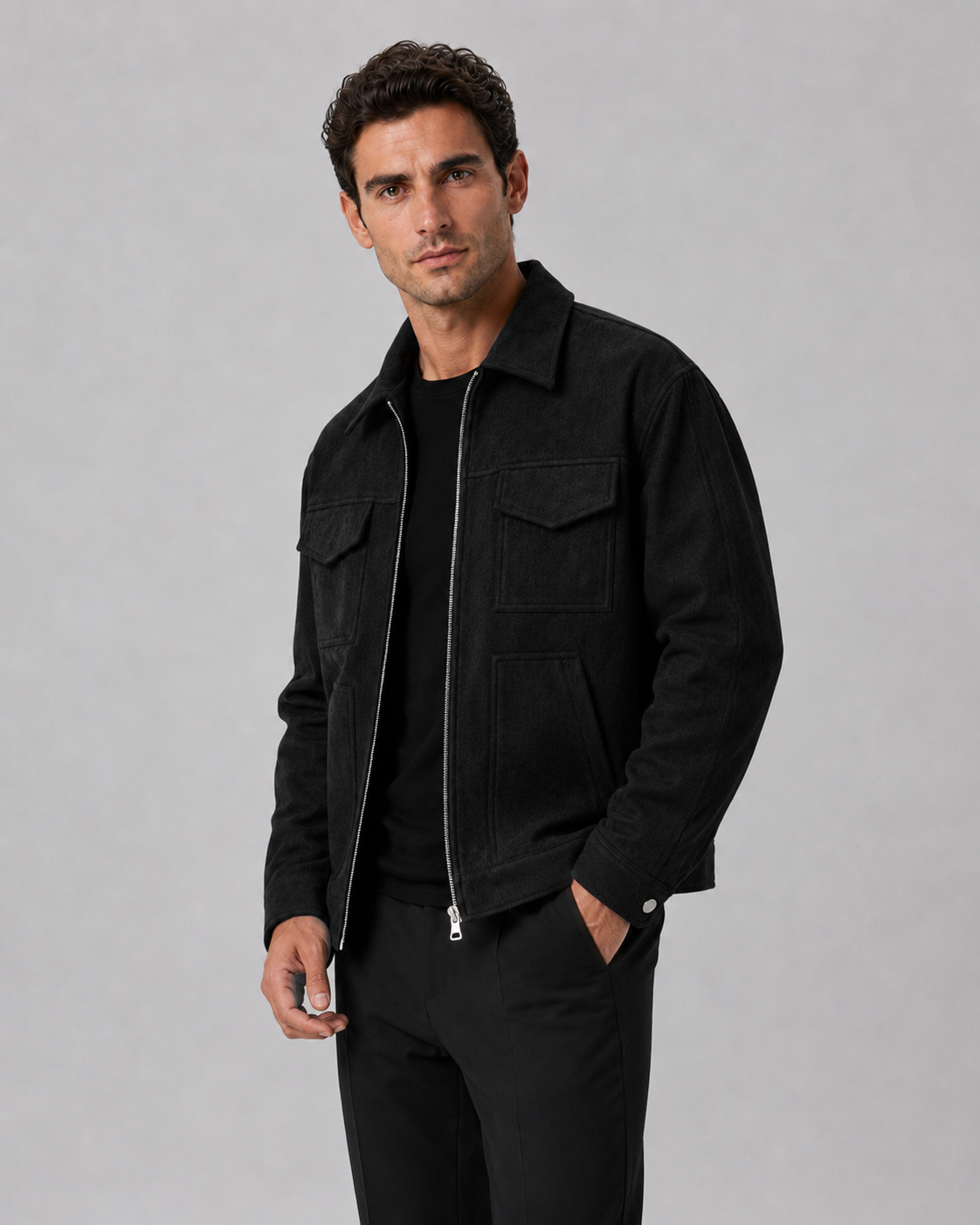Men's Suede Utility Jacket | Loose Fit | Zip Front | Smart Casual Outerwear | Steven & Levon