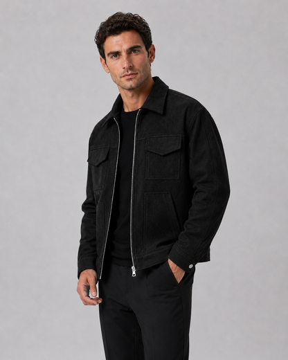 Men's Suede Utility Jacket | Loose Fit | Zip Front | Smart Casual Outerwear | Steven & Levon