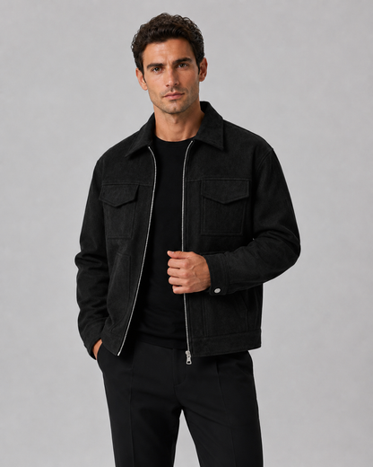Men's Suede Utility Jacket | Loose Fit | Zip Front | Smart Casual Outerwear | Steven & Levon
