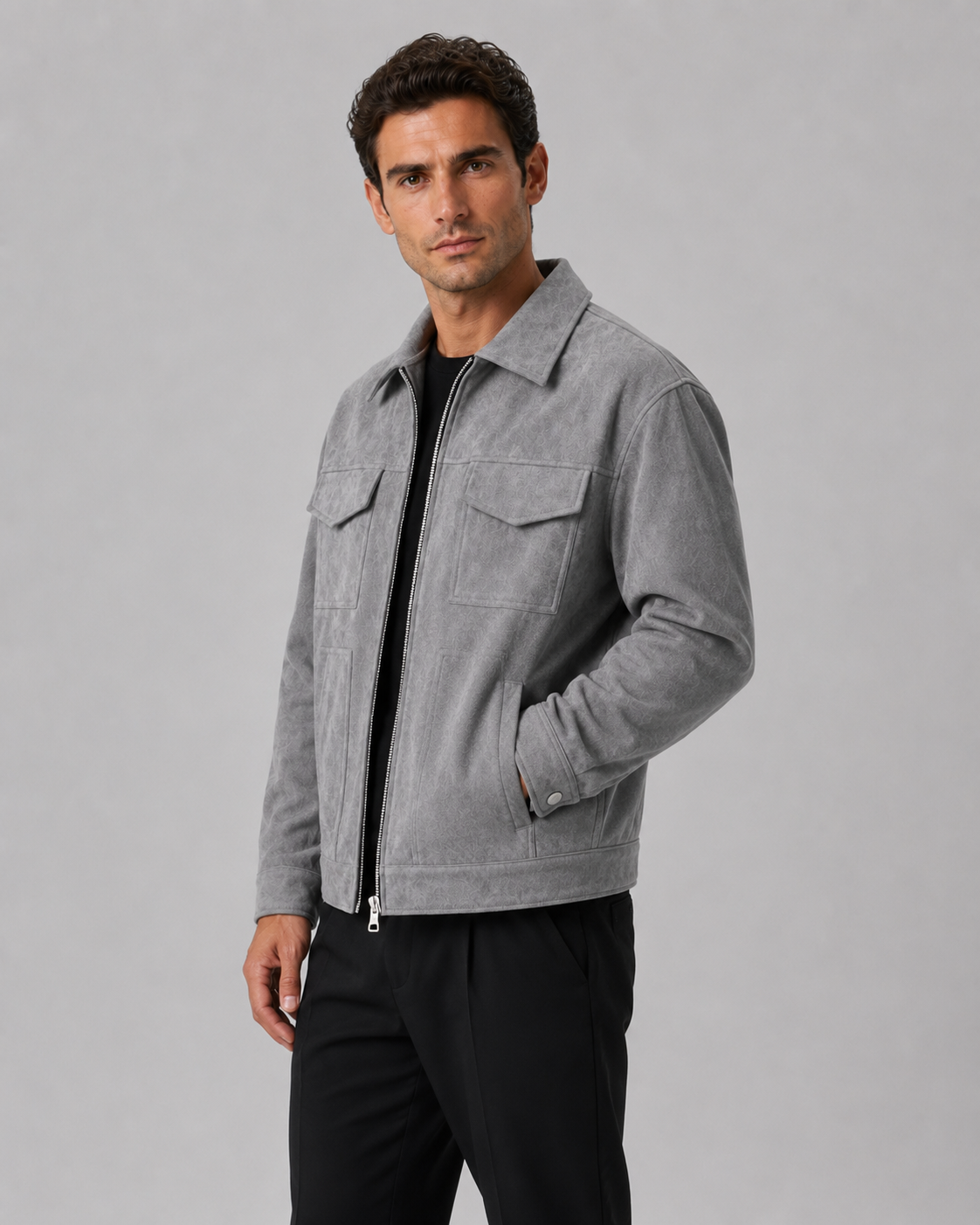 Men's Suede Utility Jacket | Loose Fit | Zip Front | Smart Casual Outerwear | Steven & Levon