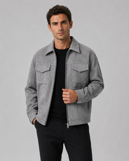 Men's Suede Utility Jacket | Loose Fit | Zip Front | Smart Casual Outerwear | Steven & Levon