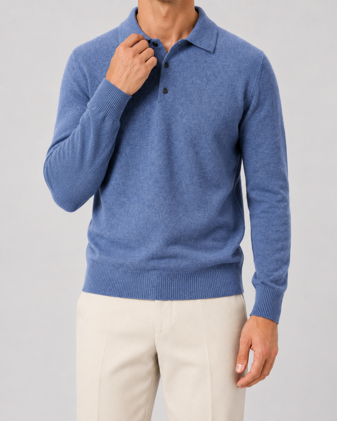 Men's Wool Polo Sweater | Long Sleeve | Soft Knit | Classic Fit | Smart Casual Layer | Steven & Levon