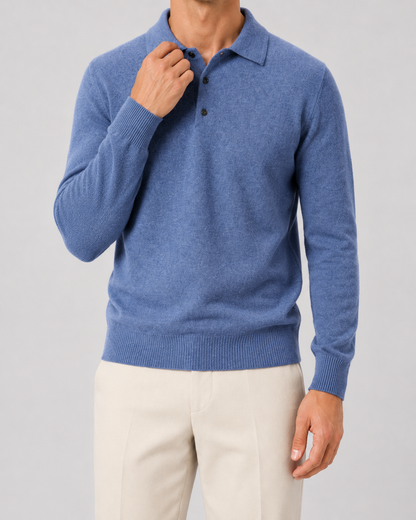 Men's Wool Polo Sweater | Long Sleeve | Soft Knit | Classic Fit | Smart Casual Layer | Steven & Levon