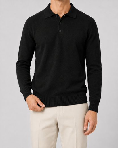 Men's Wool Polo Sweater | Long Sleeve | Soft Knit | Classic Fit | Smart Casual Layer | Steven & Levon