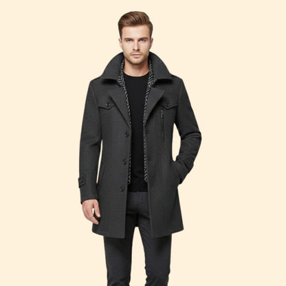 Men's Wool Winter Coat | Warm Tailored Fit | Button Front | Smart Casual | Steven & Levon