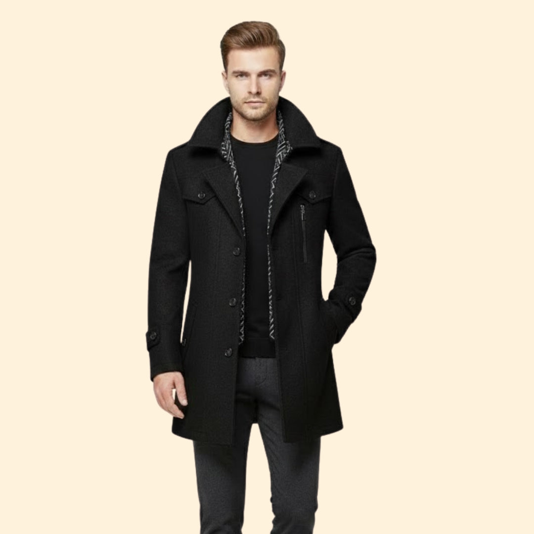 Men's Wool Winter Coat | Warm Tailored Fit | Button Front | Smart Casual | Steven & Levon