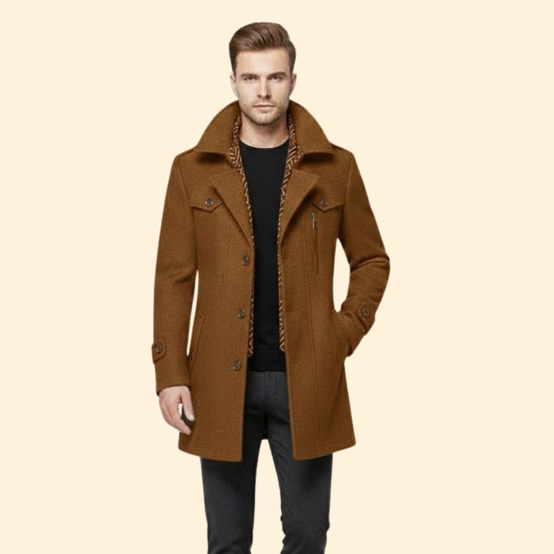 Men's Wool Winter Coat | Warm Tailored Fit | Button Front | Smart Casual | Steven & Levon
